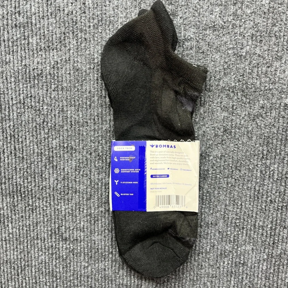 Bombas Ankle Socks Black Size XL Performance Honeycomb Arch Support New